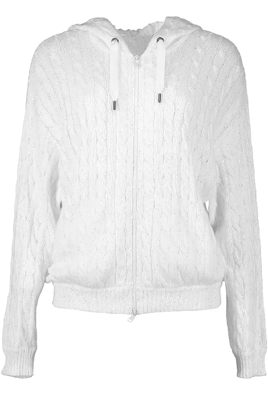 Dazzling Cables hooded Cardigan Solid Print Embellished