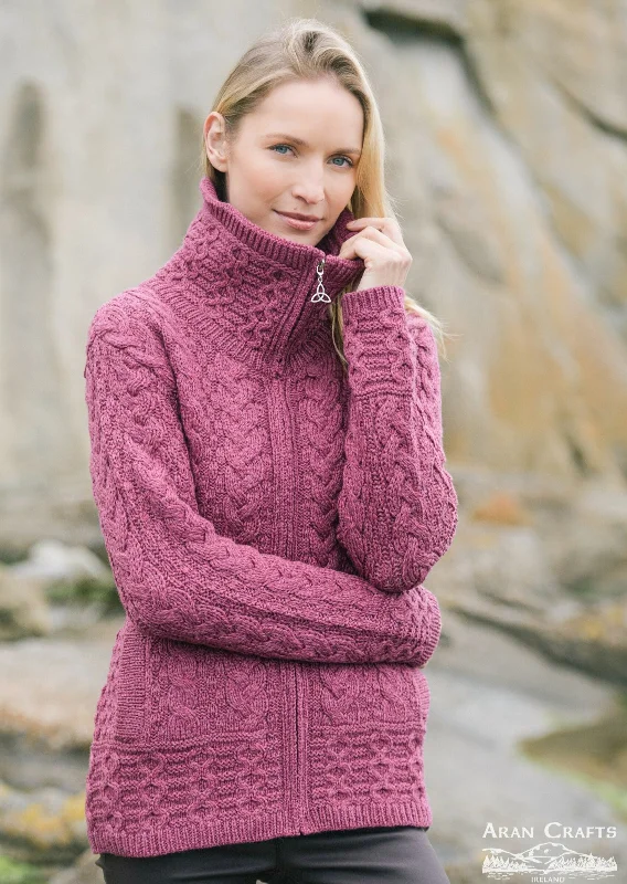 Aran Crafts Double Collar Trinity Cardigan | Berry Wool Fabric Cashmere Fabric Tweed Fabric Aran Crafts Double Collar Trinity Cardigan | Berry Wool Fabric Cashmere Fabric Tweed Fabric