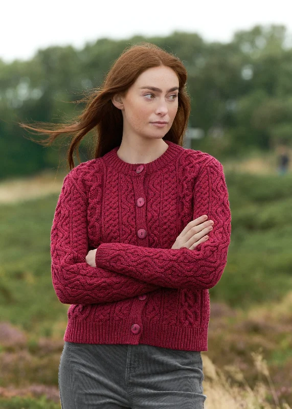 Aran Short Button Cardigan | Fushia Iron Safe Non-Iron Wrinkle Free