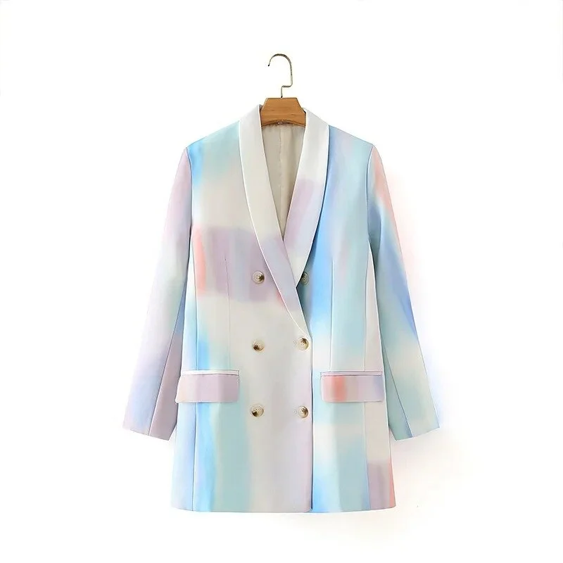 2022 Ladies Casual Loose Double-breasted Printed Ladies Jacket Trendy Mid-length Ladies Blazer Fall Small Suit Female V-Neck Jacket Boat Neck Jacket Square Neck Jacket 2022 Ladies Casual Loose Double-breasted Printed Ladies Jacket Trendy Mid-length Ladies Blazer Fall Small Suit Female V-Neck Jacket Boat Neck Jacket Square Neck Jacket