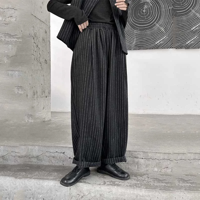 Striped High Waisted Loose Casual Pants Chic Black Leggings