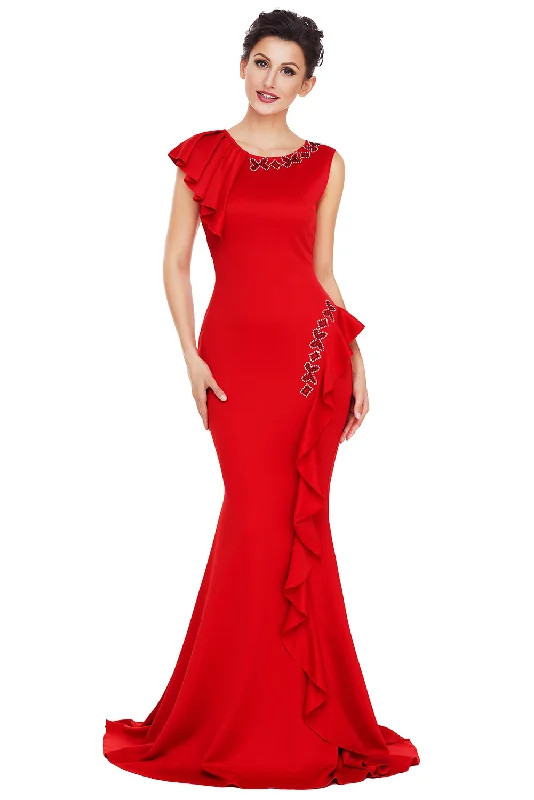 Sexy Red Asymmetric Pleats Detail Elegant Long Party Dress Tunics Gym athletic