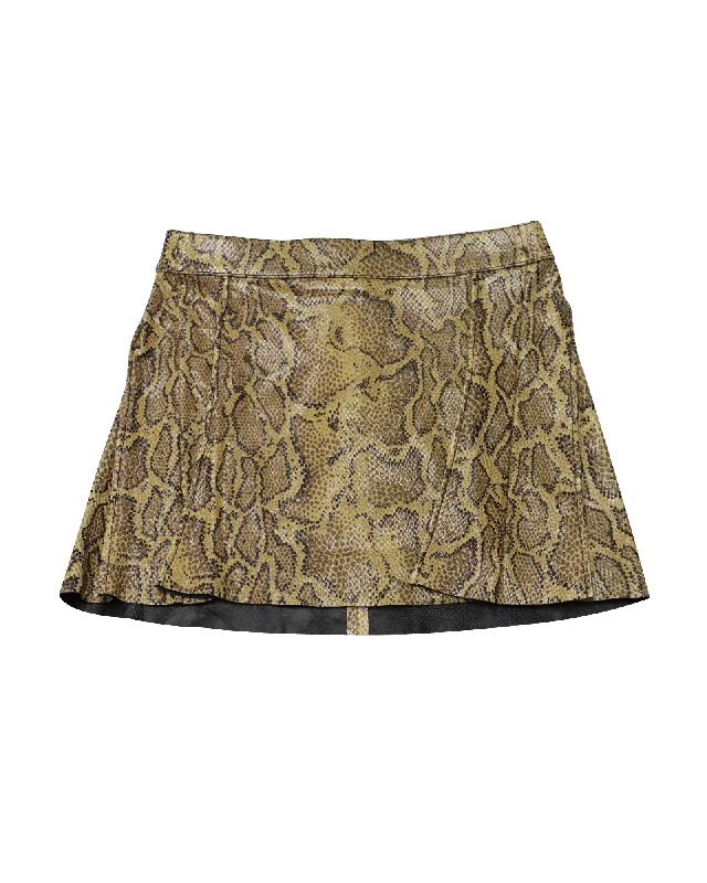 Chloé Snake Print Mini Skirt in Brown Leather leather skirt durable
