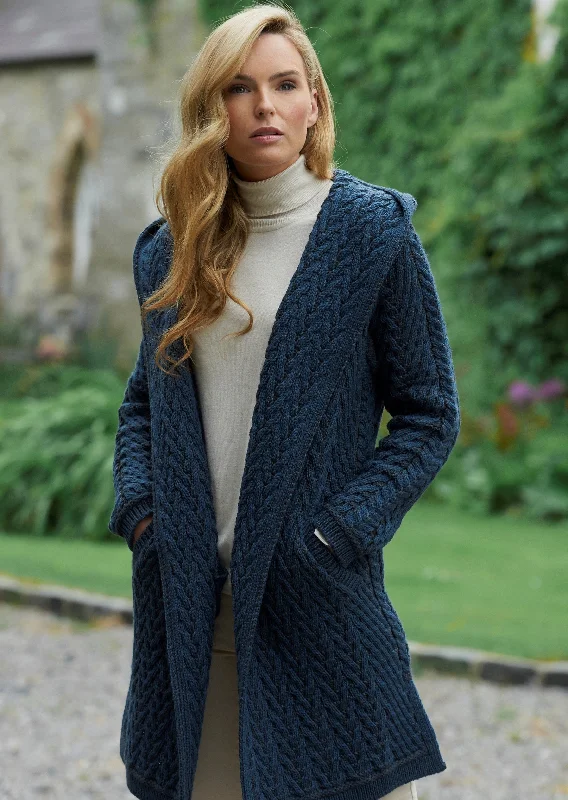 Shawl Hooded Aran Cardigan | Mallard Satin Fabric Silk Fabric Chiffon Fabric