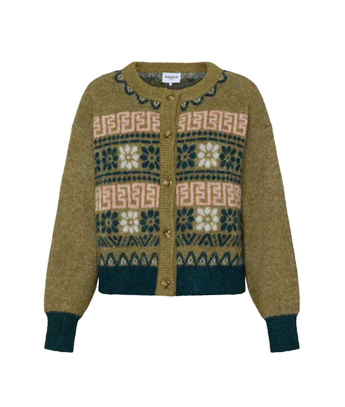 Megane Cardigan - Green Spandex Rayon Corduroy