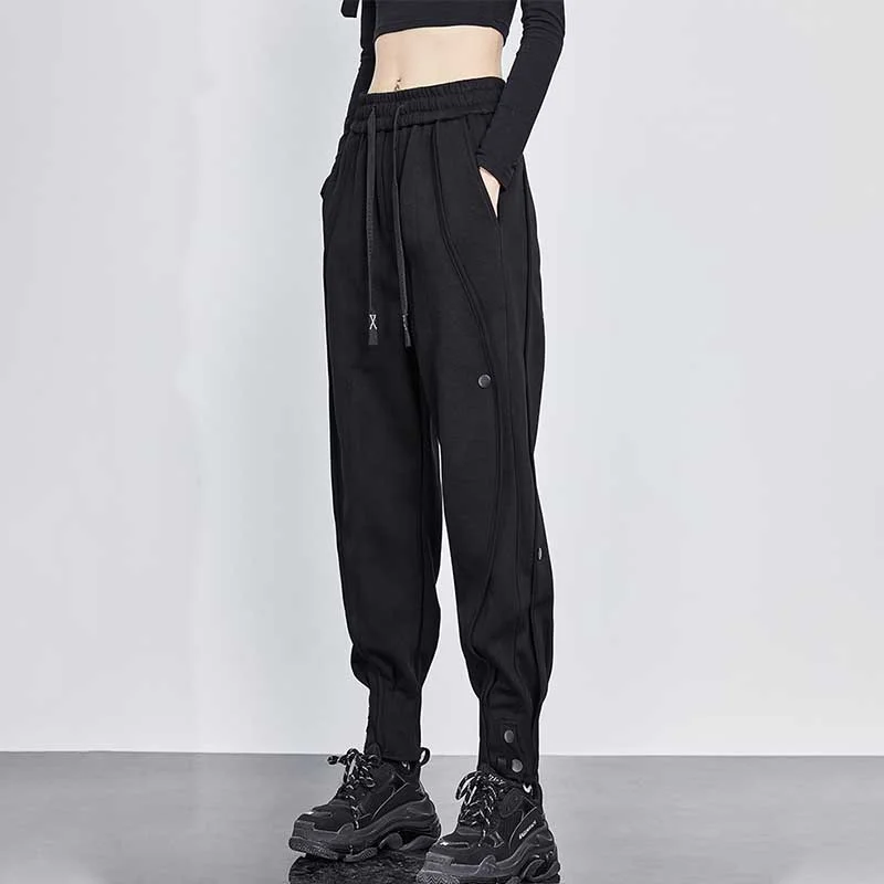 Elastic Waist Drawstring Harem Pants Comfortable Denim Trousers