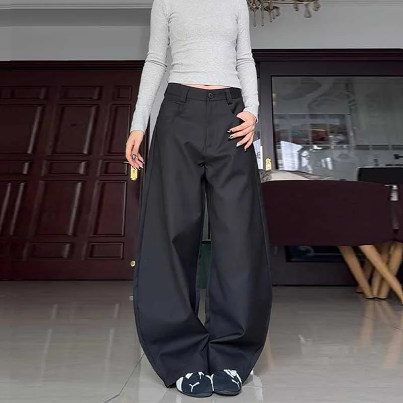 Vintage Draped Black Scimitar Suit Pants Relaxed High-Waist Trousers