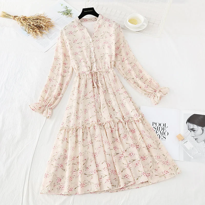 French retro interior with knee length Chiffon Skirt  3848 floral skirt print