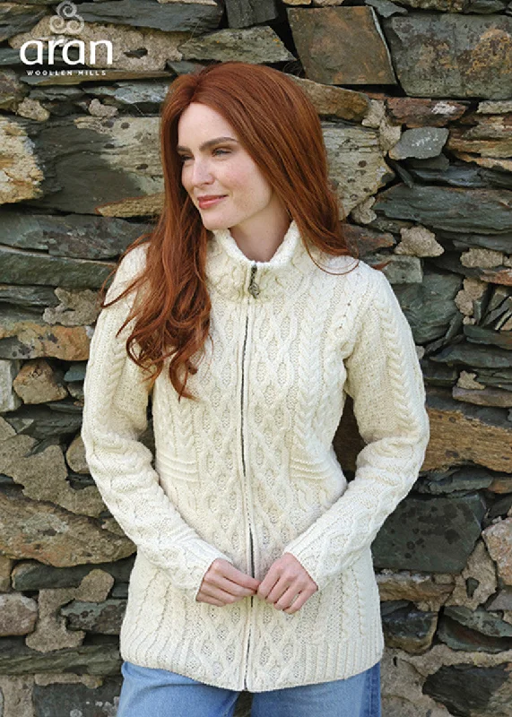 Aran Women's Zipper Cardigan | Natural Rayon Fabric Velvet Fabric Corduroy Fabric