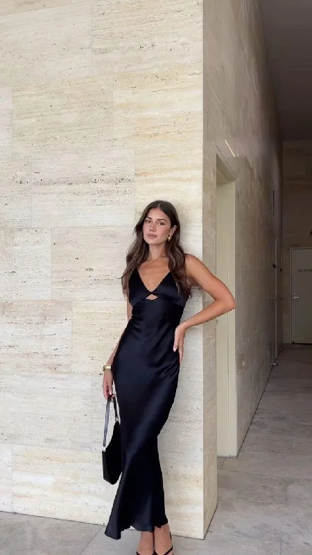Black V Neck Sheath Simple Long Party Dress Fashion Summer Dress, DP3176 Tunics Handmade artisanal