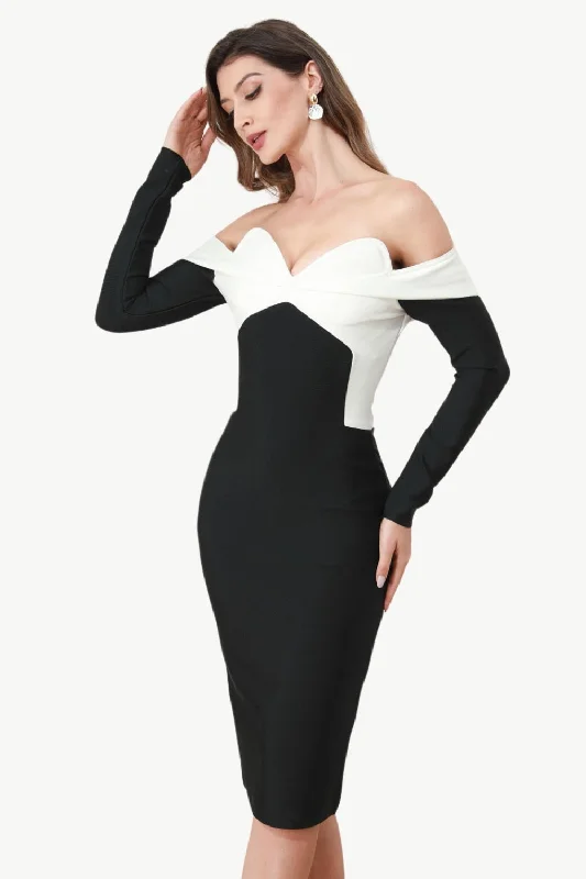 Off The Shoulder Black Party Dress with Sleeves Tunics Chic fashionable