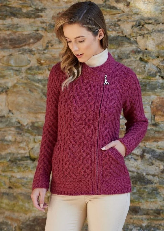 Aran Heart Design Zip Cardigan | Magenta Fitted Slim Tailored