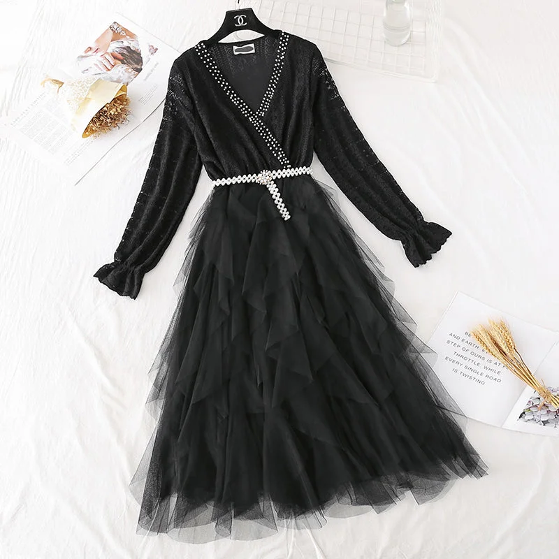 Mesh stitched cake skirt shows thin temperament at the waist  4045 wool skirt warm