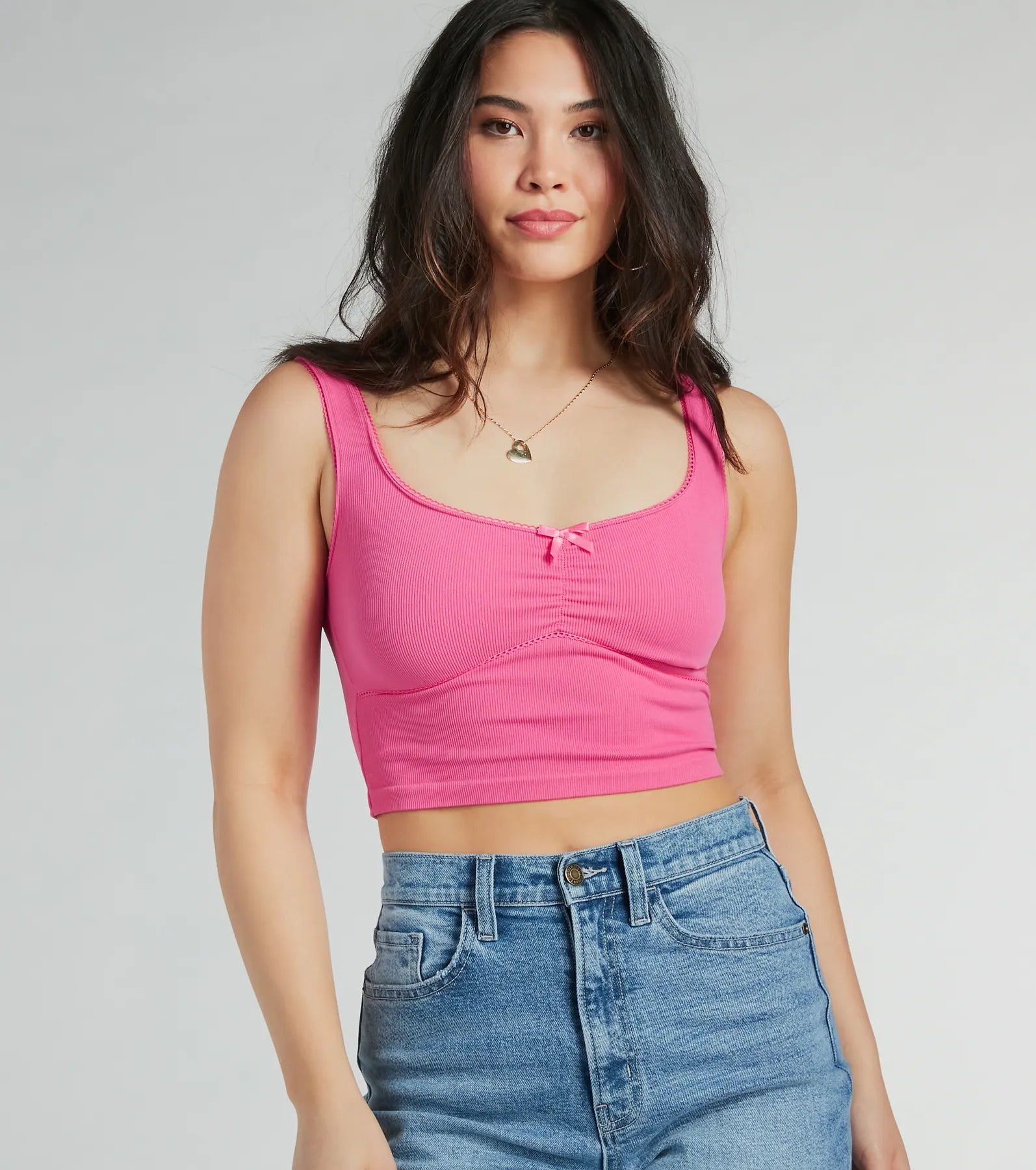 Simply The Best V-Neck Bow Seamless Tank Top white tank top