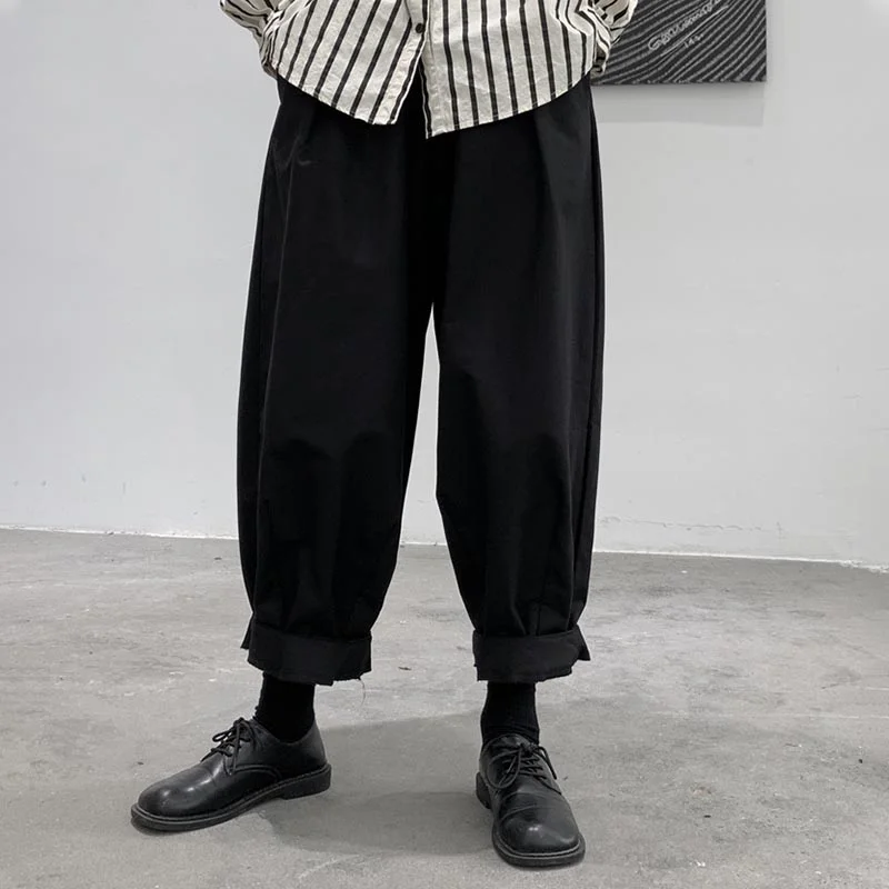 Dark Solid Color Casual Nine Point Carrot Pants Classic Straight-Leg Pants