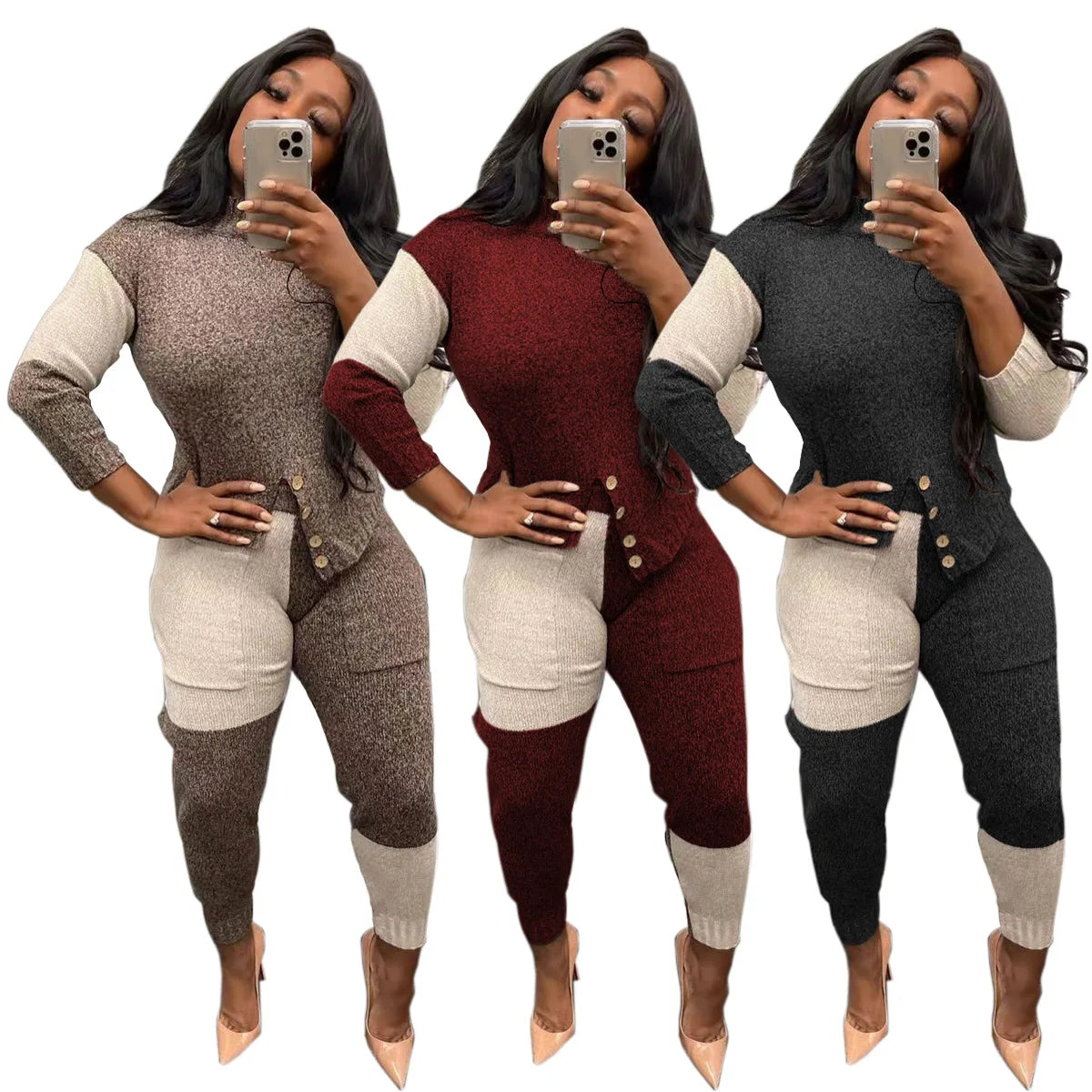 Two Piece Winter Popular Sweater Pants Outfits Sets Thick Material 2pc Winter Sets Women Pullover Sweater Suits Set Casual Track Pants
