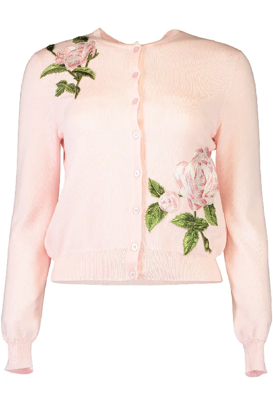 Long Sleeve Rose Embroidered Cardigan Casual Formal Business