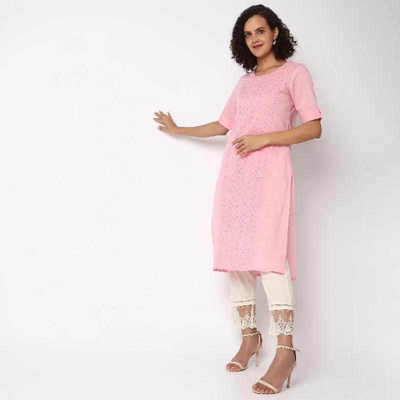 Straight Fit Solid Ethnic Pants Trendy Tapered Pants