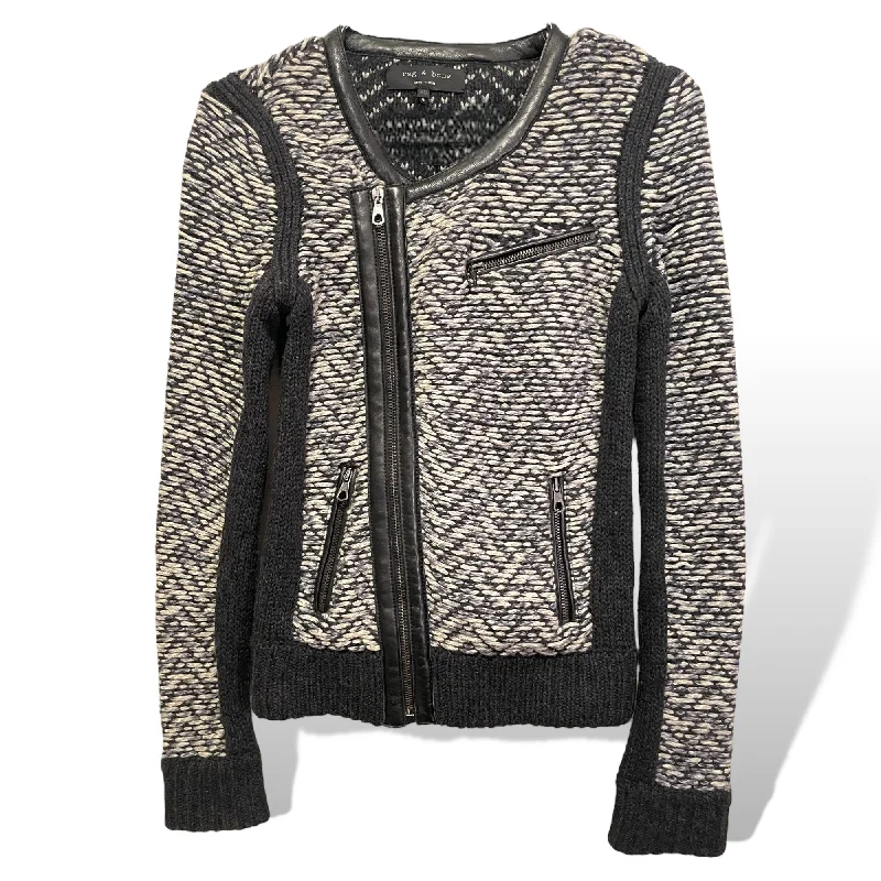 Rag & Bone Wool with Lamb Leather Trim Jacket |Size: XS| Stand-Up Collar Roll-Neck Collar Turtle Neck