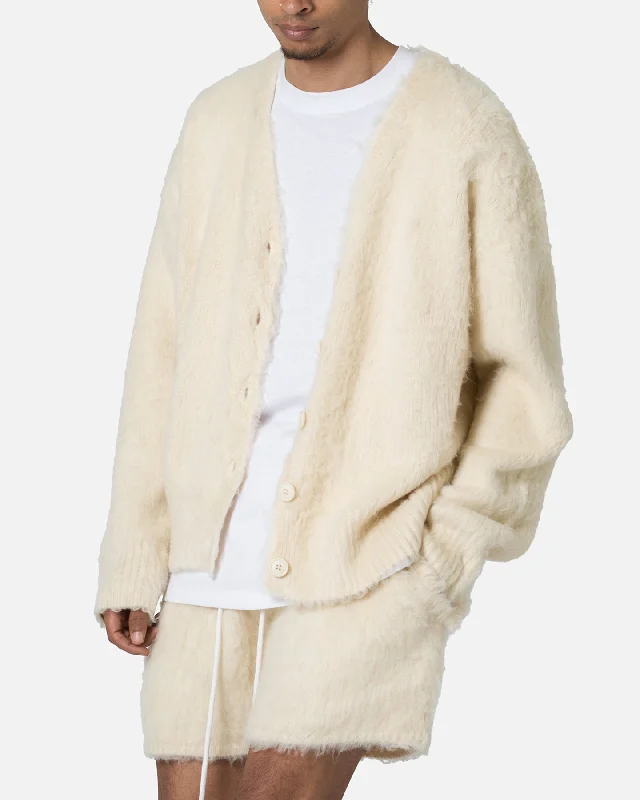 MNML Fuzzy Cardigan Sweater Off White Stylish Fashionable Trendy