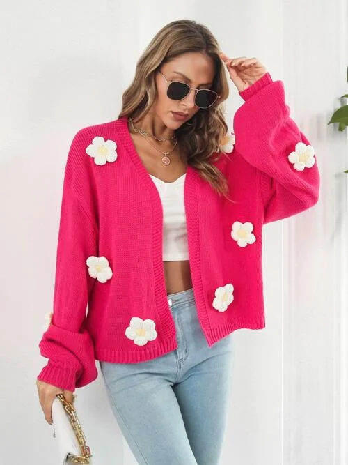 Floral Open Front Long Sleeve Cardigan Slim Fit Regular Fit Oversized