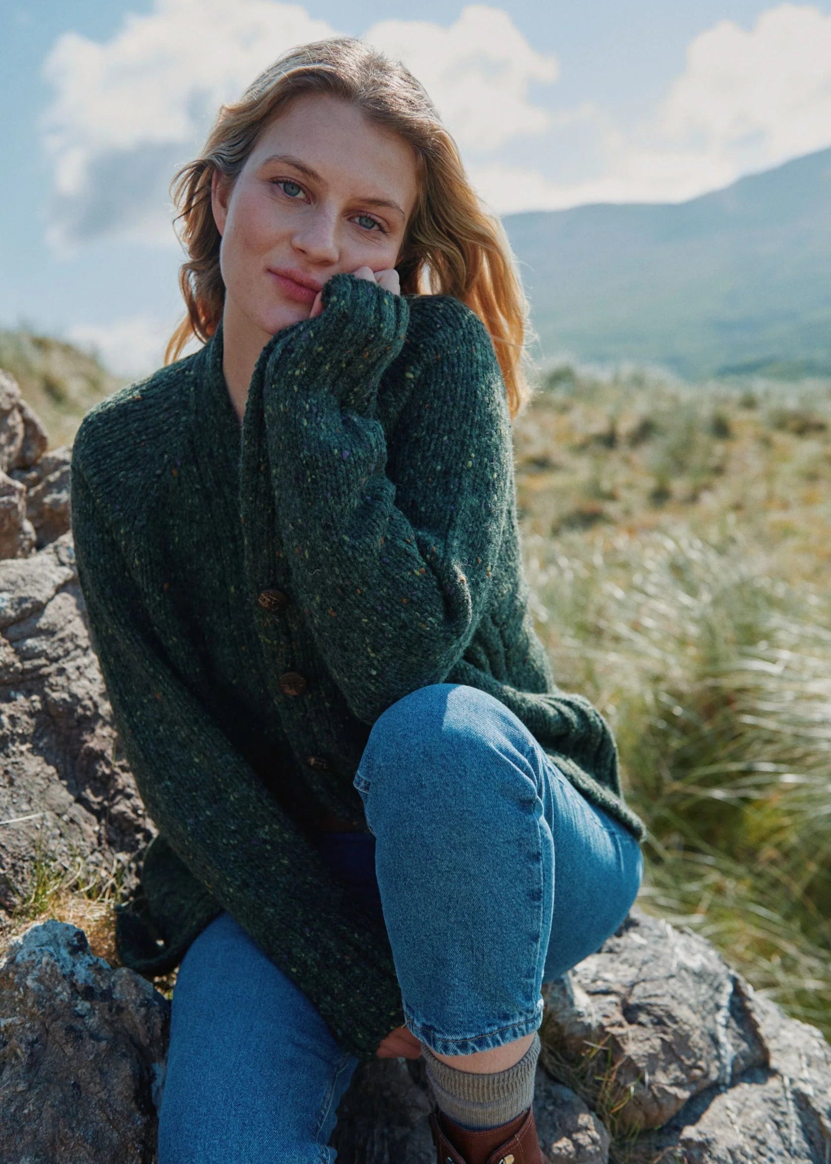 Ladies Tweed Cardigan | Green Neon metallic Matte
