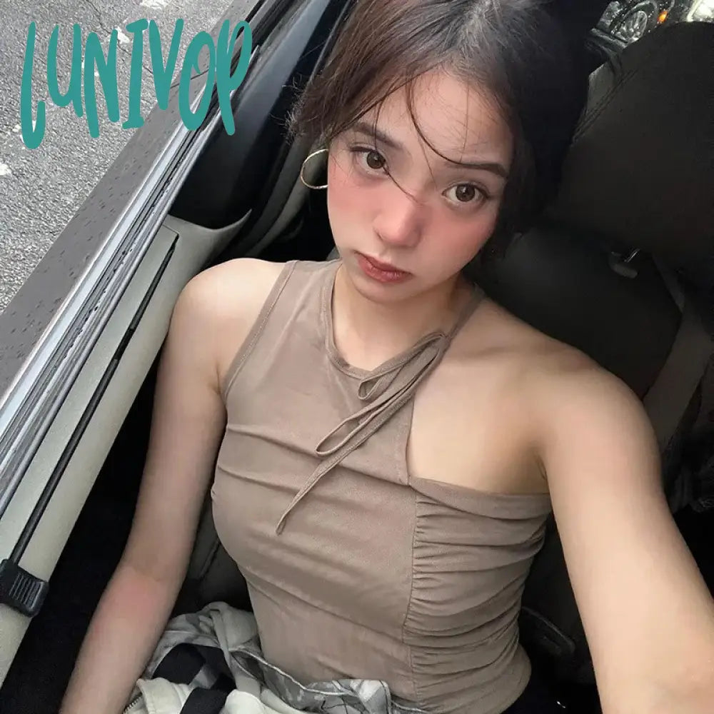 Lunivop Lace Up One Shoulder Crop Top Trashy Y2k 2000s Tank Tops New Arrivals 2024 Womans Clothing white tank top