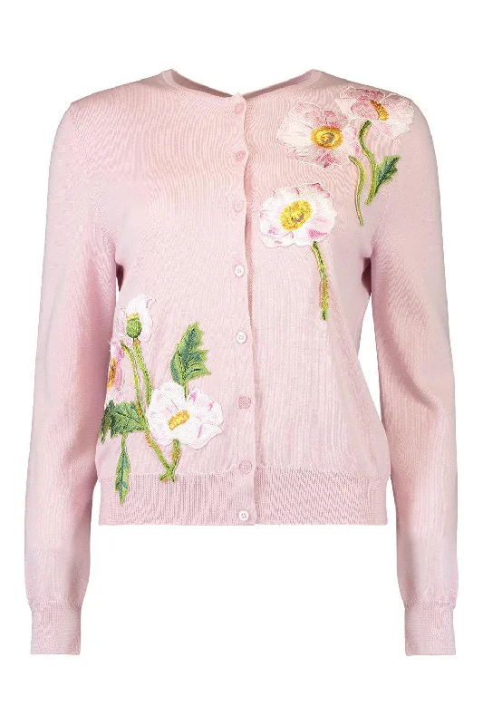Painted Poppies Embroidered Cardigan Soft Cozy Warm