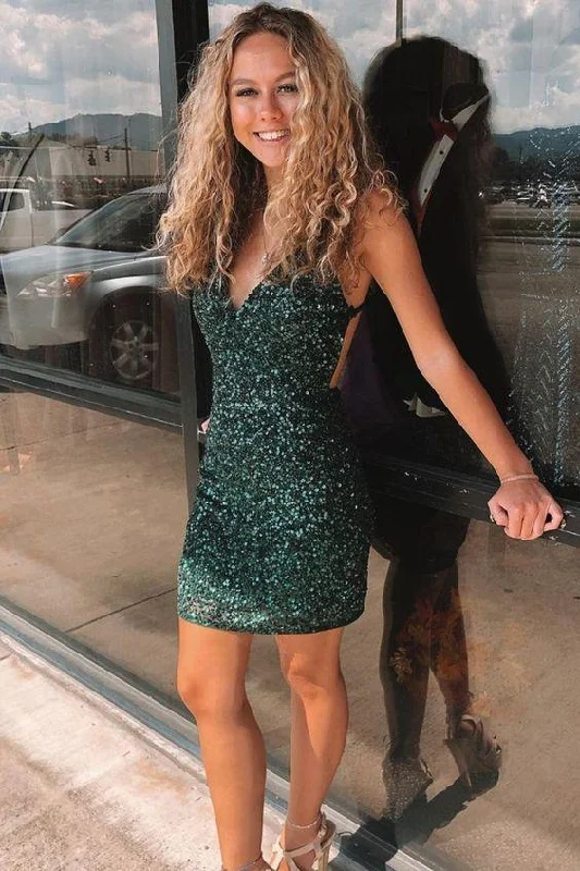tight dark green sequins mini homecoming dress party dress SA1232 Lace Sexy Club