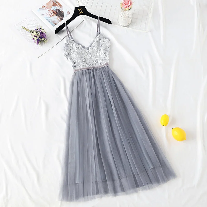 Knee length Sequin gauze skirt  4100 zip skirt side