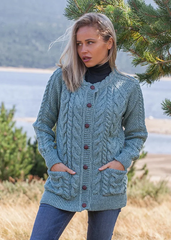 Merino Lumber Aran Cardigan | Aqua Long Cardigan Short Cardigan Medium Cardigan