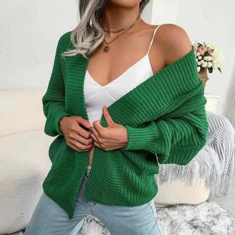 Open Front Lantern Sleeve Cardigan Fleece Cardigan Nylon Polyester
