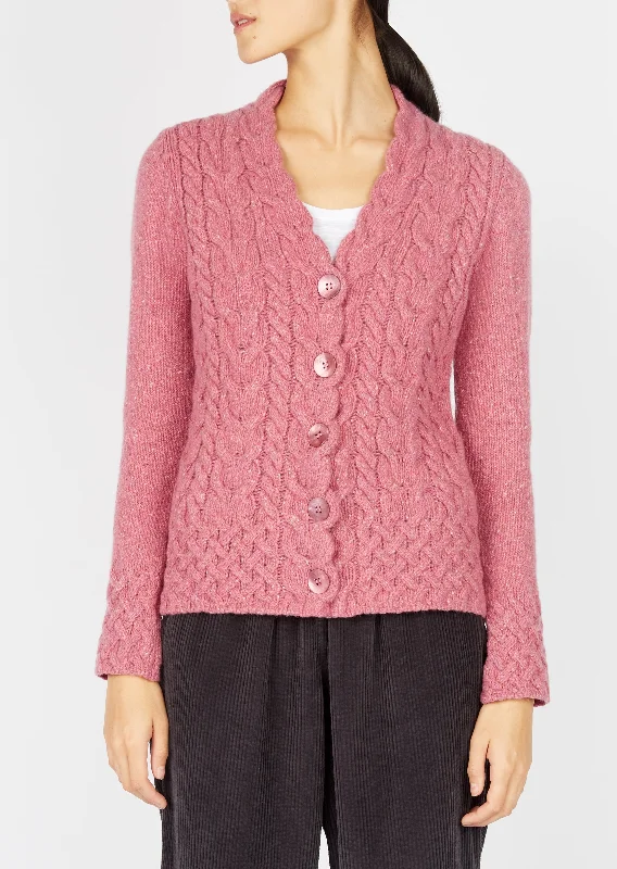 IrelandsEye Horseshoe Aran Cardigan | Bubblegum Seamless Knitted Crochet