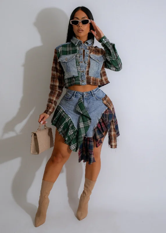 Rustic Remix Skirt Set Green midi skirt versatile