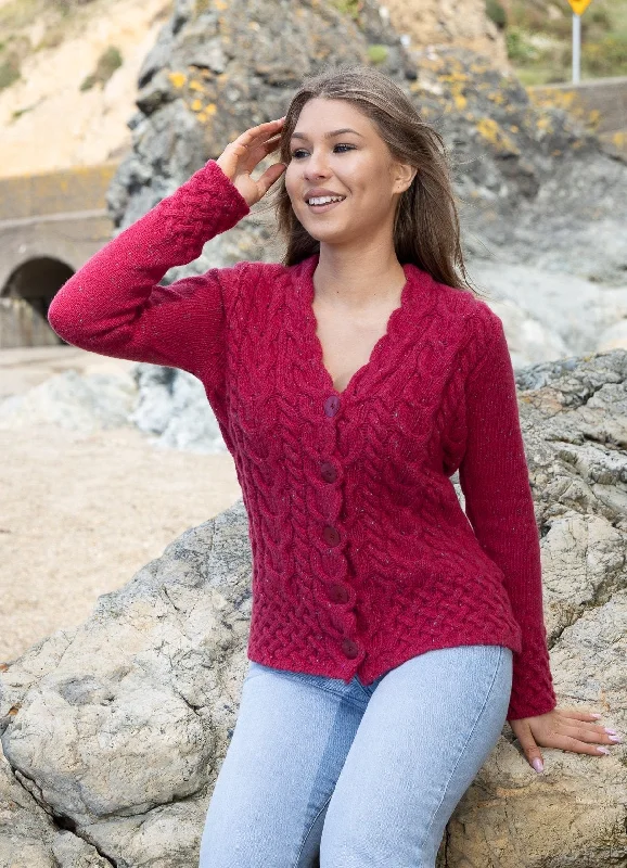 IrelandsEye Horseshoe Aran Cardigan | Bramble Berry Welt Pockets Slit Pockets Flap Pockets