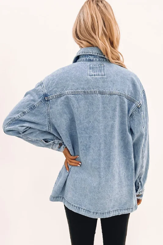 All Season Denim Jacket Front Pockets Side Pockets Patch Pockets