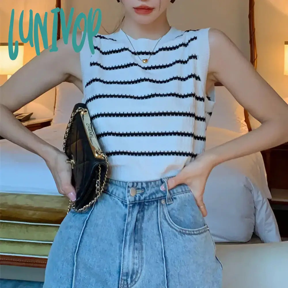 Lunivop Stripe Suspender Tops Slim Fit High Street Short Sexy Sling Vest Female Summer New Sleeveless Tanks Tops ivory tank top