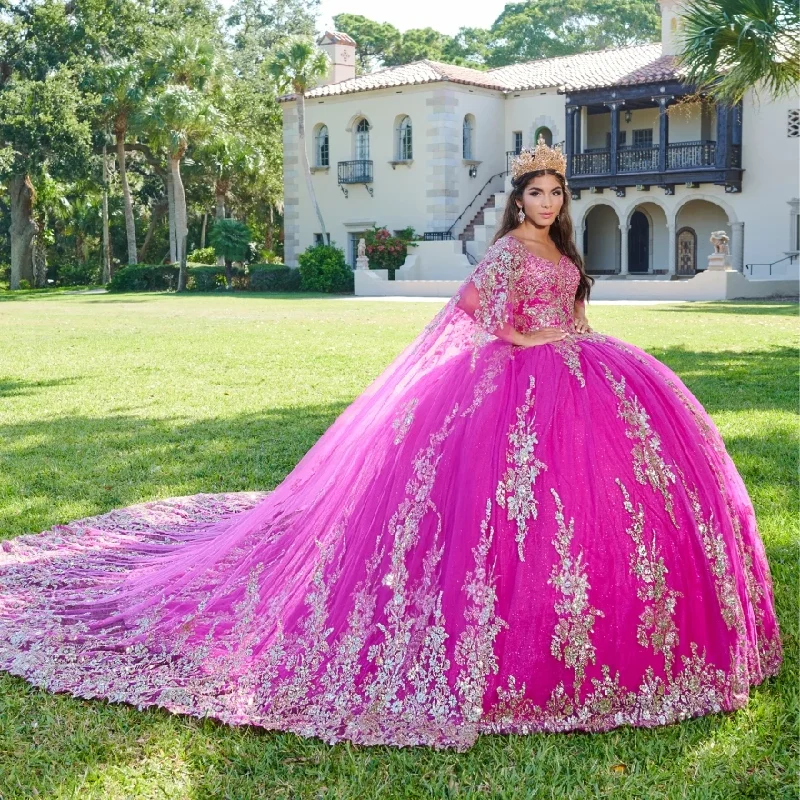 Pink Quinceanera Dresses Gold Lace Appliques Mexican Ball Gown Prom Party Dress Tunics Fleece cozy