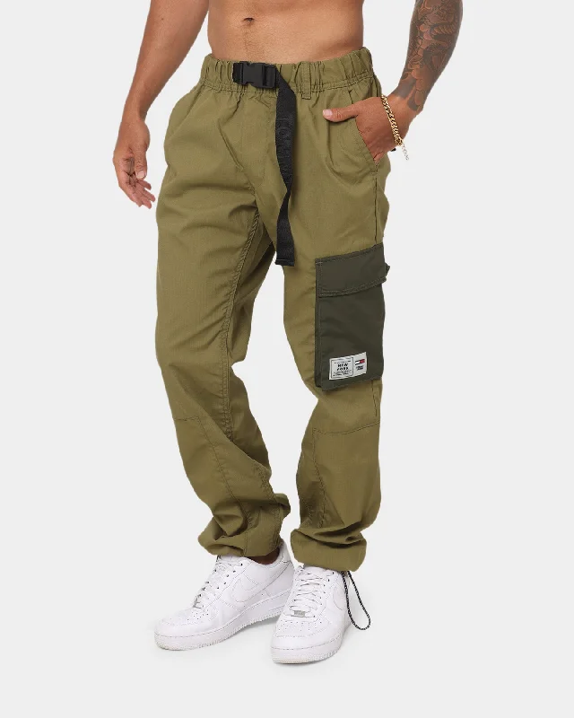 Tommy Jeans Ethan Block Track Pants Uniform Olive Trendy Wide-Legged Trousers
