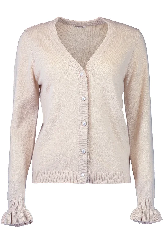 Ruffle Cuff Cardigan Mesh Blend Leather Blend Suede Blend