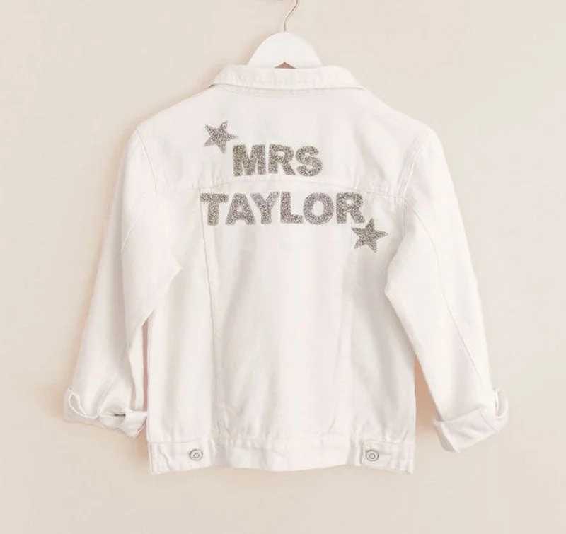 Custom Mrs Sparkle White Jean Jacket Anorak Shell Jacket Lightweight Jacket