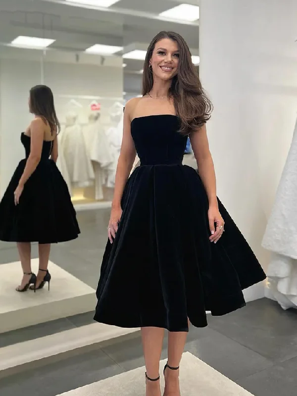 Black Strapless Velvet Short Prom Dress A-Line Formal Party Dress,DP1715 Tunics Custom made