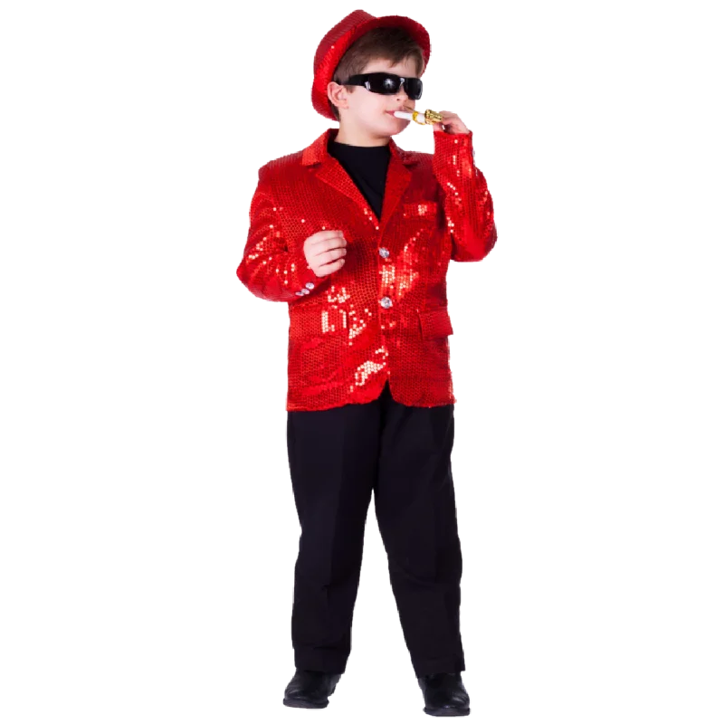 Red Sequin Jacket - Kids Knit Fabric Woven Fabric Fleece Fabric