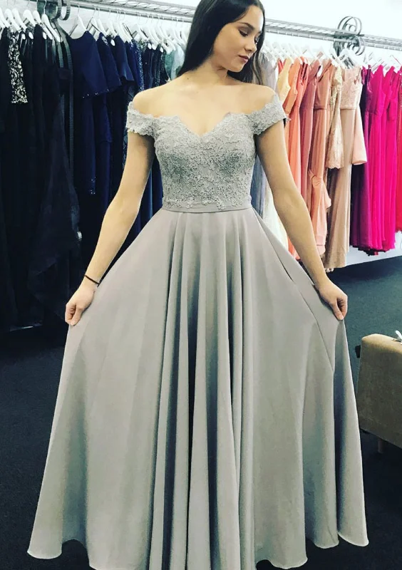 Chiffon A-Line/Princess Off Shoulder Long Prom Party Dress, Lace Lace Sexy Club