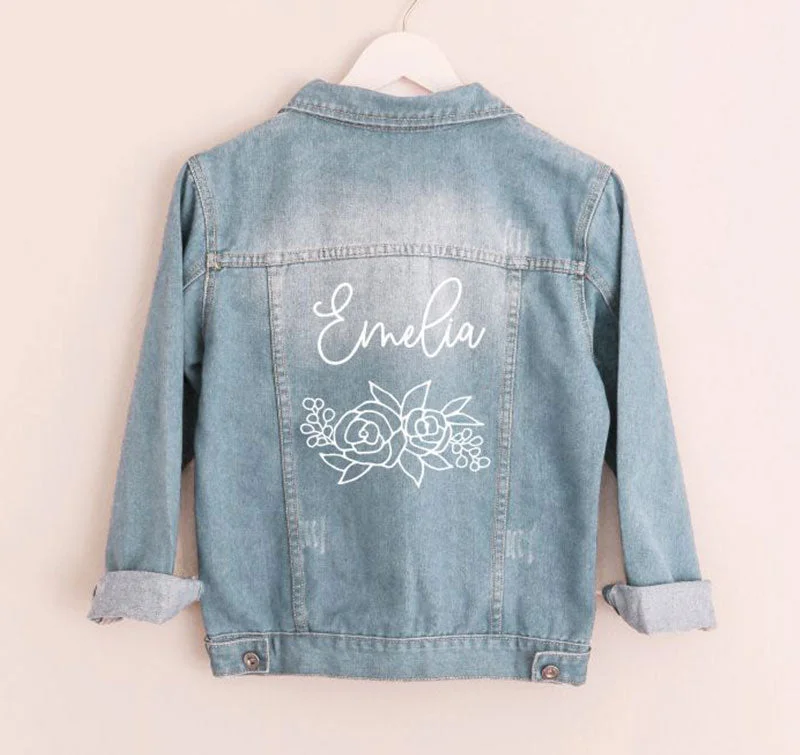 Custom Bridal Floral Denim Jacket Trench Coat Raincoat Waterproof Jacket