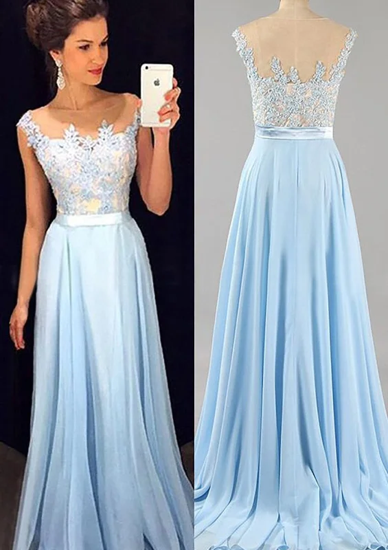 Sleeveless A-line Bateau Chiffon Sweep Train Evening Gown Prom Party Dress Tunics Stylish modern