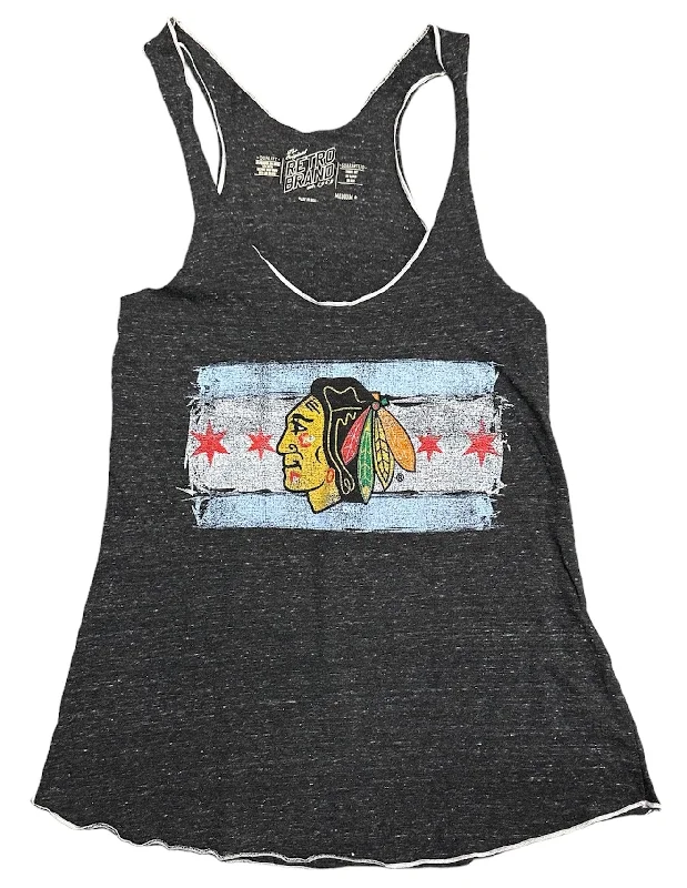 Women's Chicago Blackhawks Chicago Flag Heather Black Edge Tank Top gym tank top