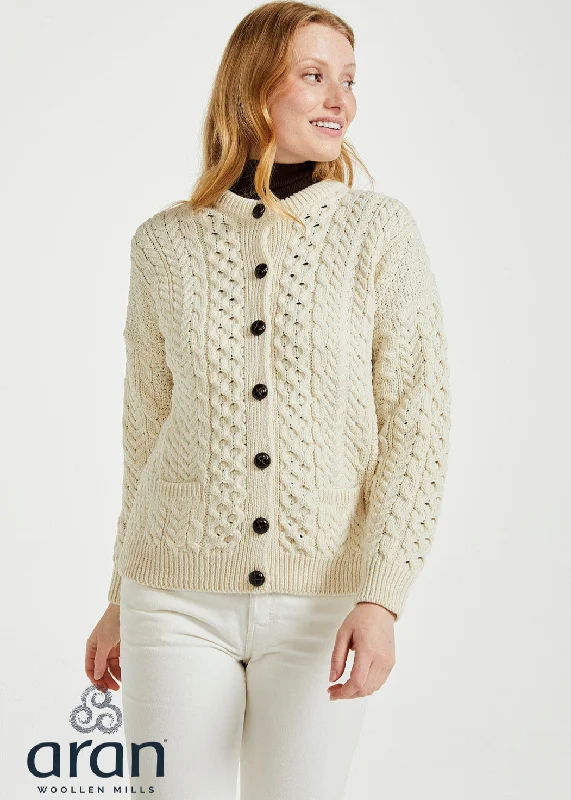 Achill Island Ladies Aran Cardigan | Natural Stretchy Elastic Breathable