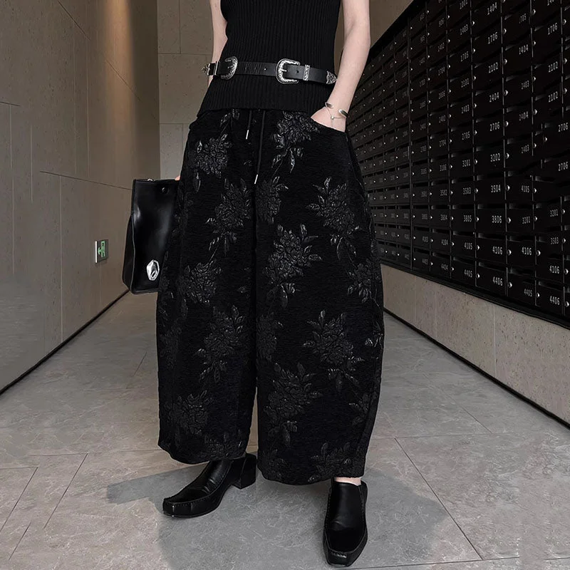 Retro Embroidered Thickened Loose Wide Leg Pants Soft Wool Pants