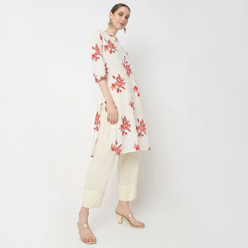 Straight Fit Ankle Length Bicolor Echoes Pants Soft Cotton Pants